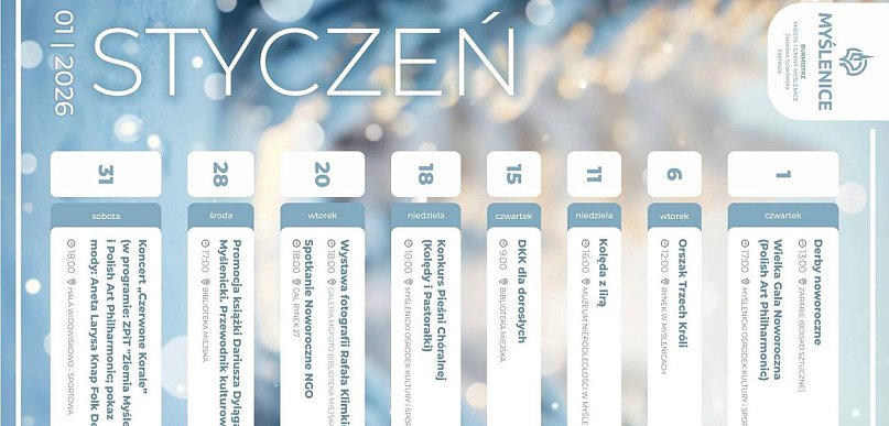 Gmina Myślenice - kalendarz wydarzeń - Styczeń 2026