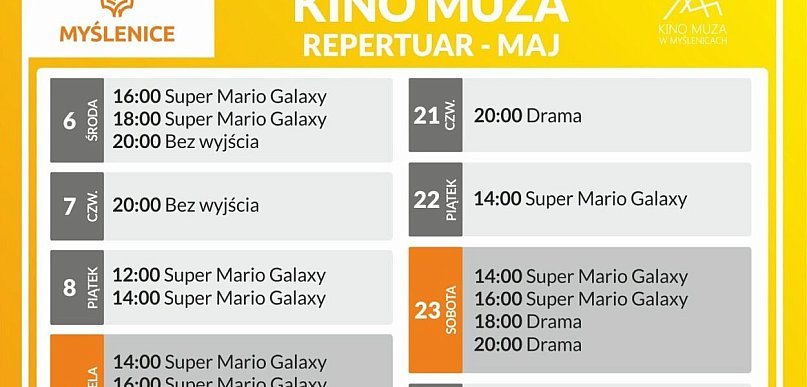 Repertuar Kina Muza Myślenice - maj pełen filmowych hitów