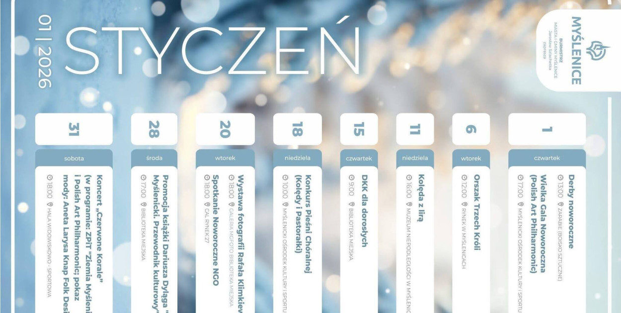 Gmina Myślenice - kalendarz wydarzeń - Styczeń 2026